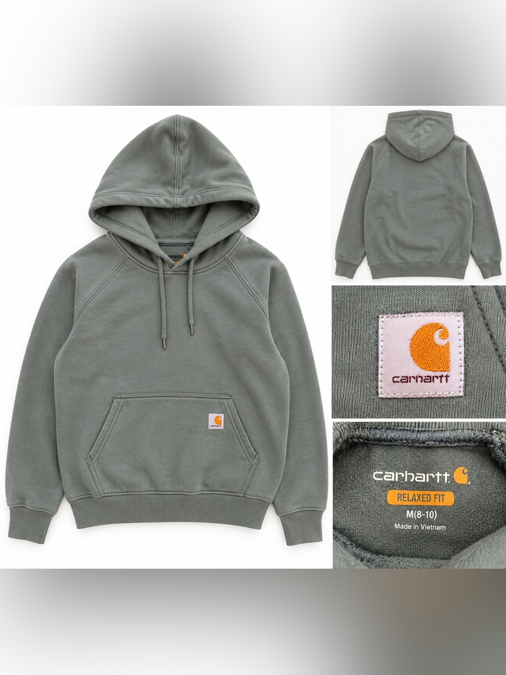 Carhartt Olive Green Relaxed Fit Hoodie with Logo Patch